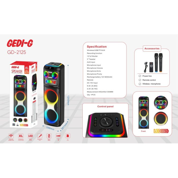 Колонка Bluetooth GD-2125 2х12" - фото 3 Колонка Bluetooth GD-2125 2х12" - фото 3