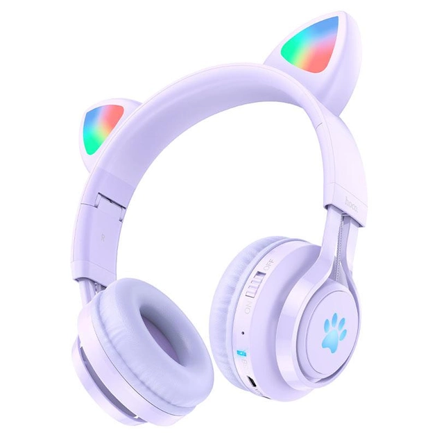 Наушники беспроводные Hoco W39 bluetooth 5.3 AUX 10H с микрофоном RGB подсветка Purple Наушники беспроводные Hoco W39 bluetooth 5.3 AUX 10H с микрофоном RGB подсветка Purple