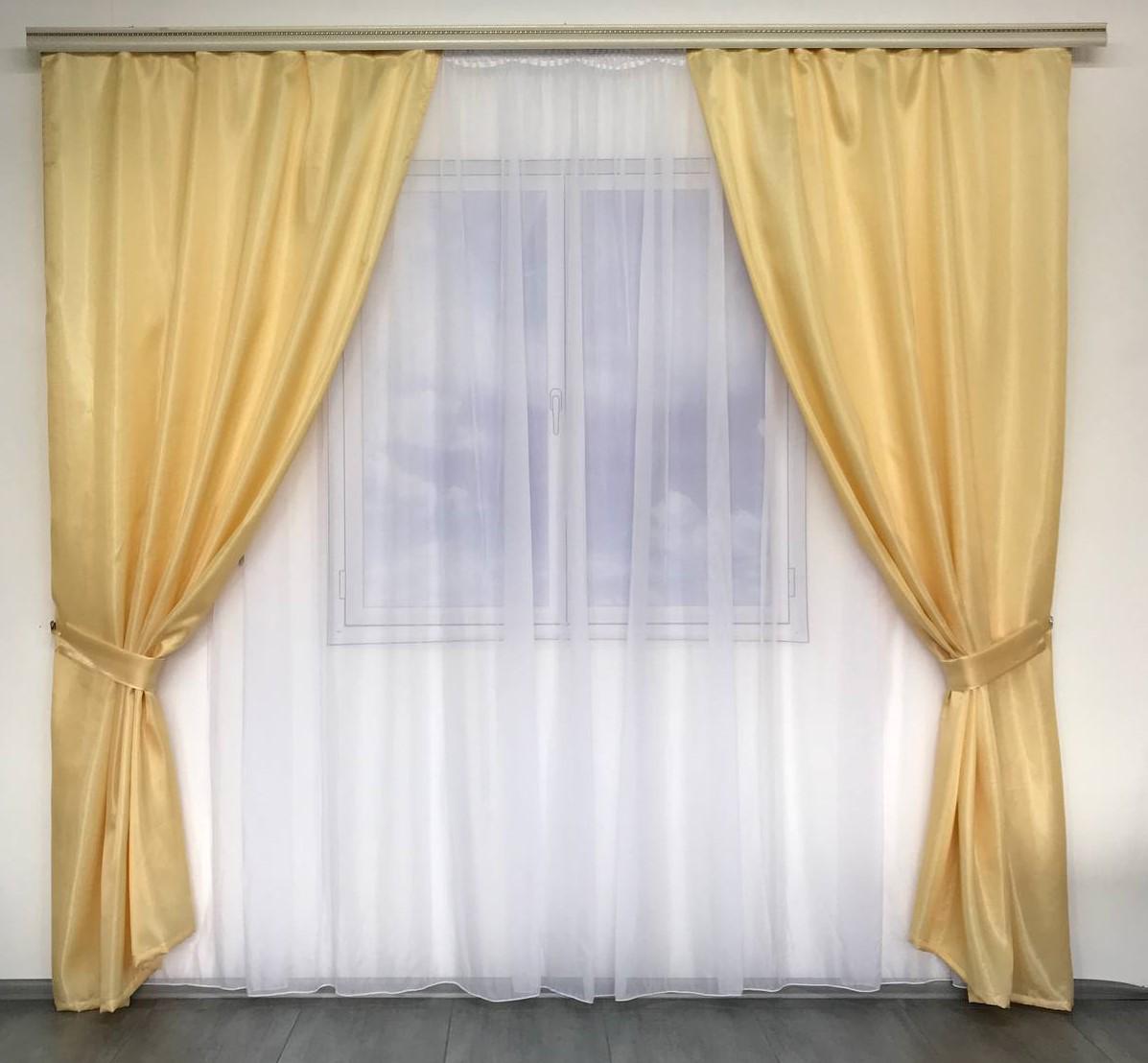 Комплект штор из монорея и тюль кристаллон ALBO 150x270 см Бежевый (SHT-F-3) Комплект штор из монорея и тюль кристаллон ALBO 150x270 см Бежевый (SHT-F-3)