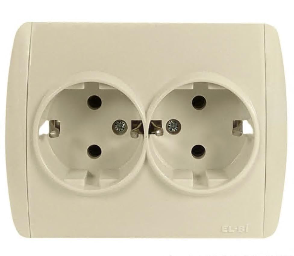 Розетка двомісна EL-BI Zirve Fixline з заземленням Кремовий (00000000326)