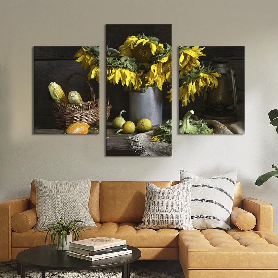 Картина на холсте триптих Букет подсолнухов 96x60 см (993-32)