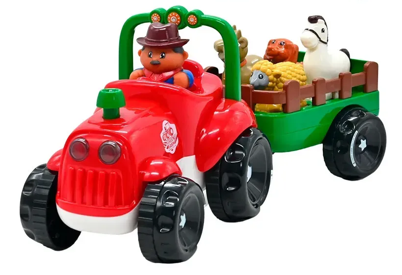 Трактор детский музыкальный Wtoys 37586 с прицепом на украинском языке/подсветка фар/стишки/сказки/песни Красный (2852439084)