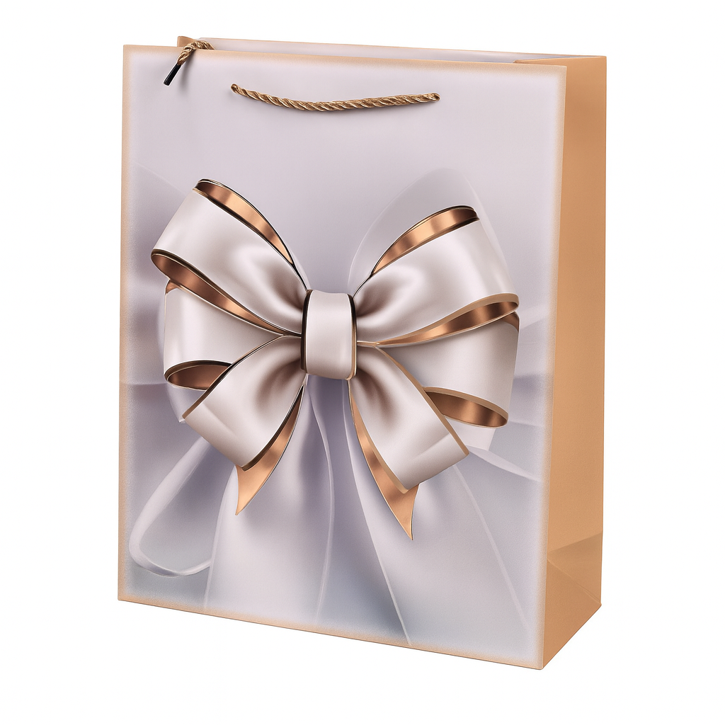 Подарочный пакет с ручками Bow R98475-L 30х41.5х12 см Серый с золотым (30167162)