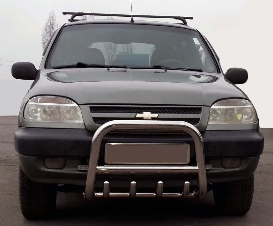 Кенгурятник QT006 CAN для Chevrolet Niva нержавеющая сталь Хром