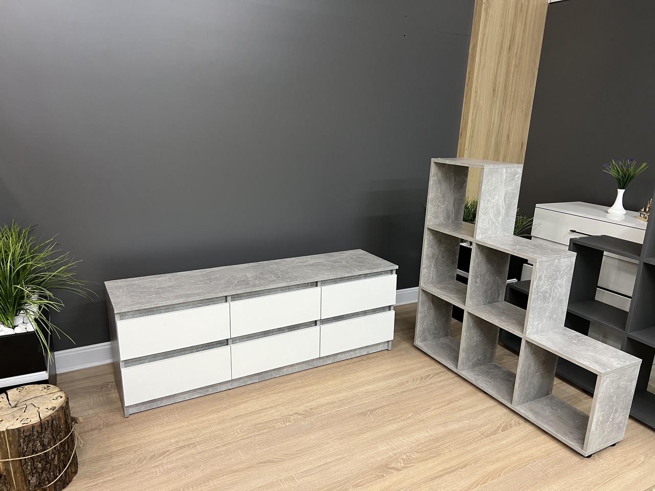 Тумба під ТВ Кватро 6Н 1400х500х370 мм Бетон/Білий - фото 6 Тумба під ТВ Кватро 6Н 1400х500х370 мм Бетон/Білий - фото 6