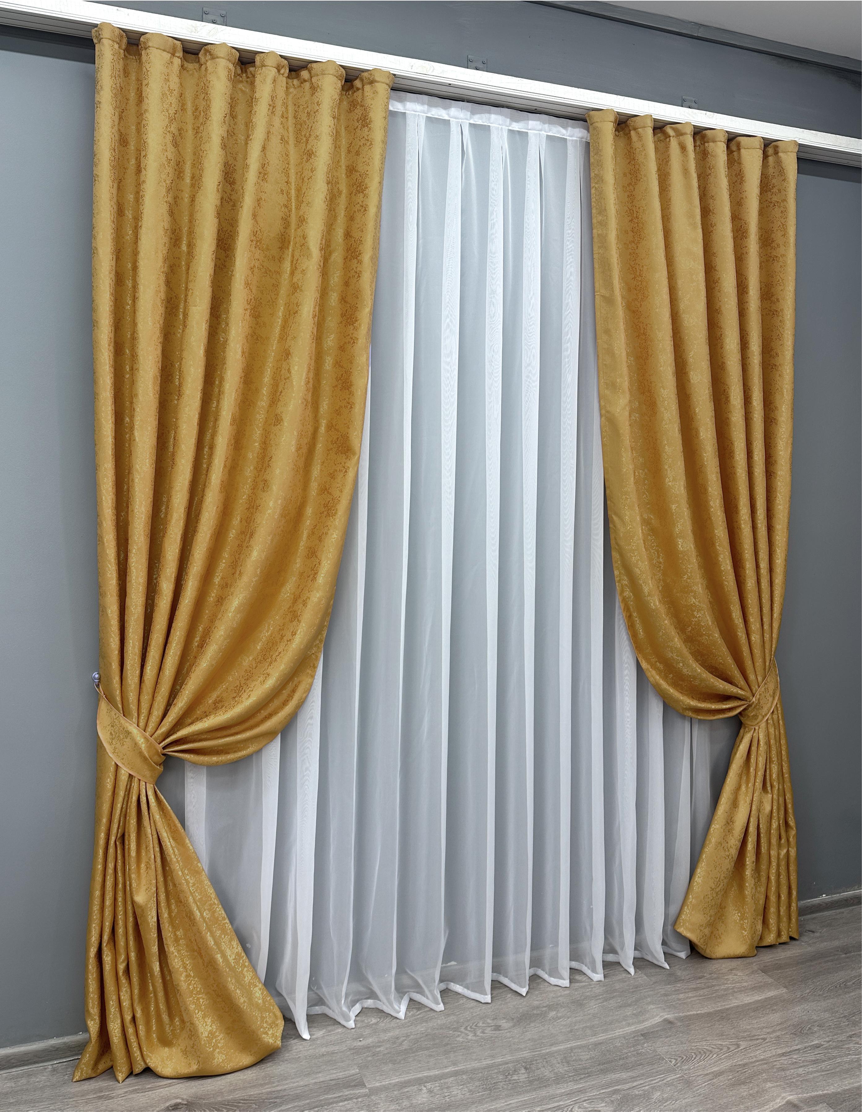 Комплект штор VR-Textil Мармур Al1 №614ш жакард 100х270 см 2 шт. Золотистий (31-067) - фото 3