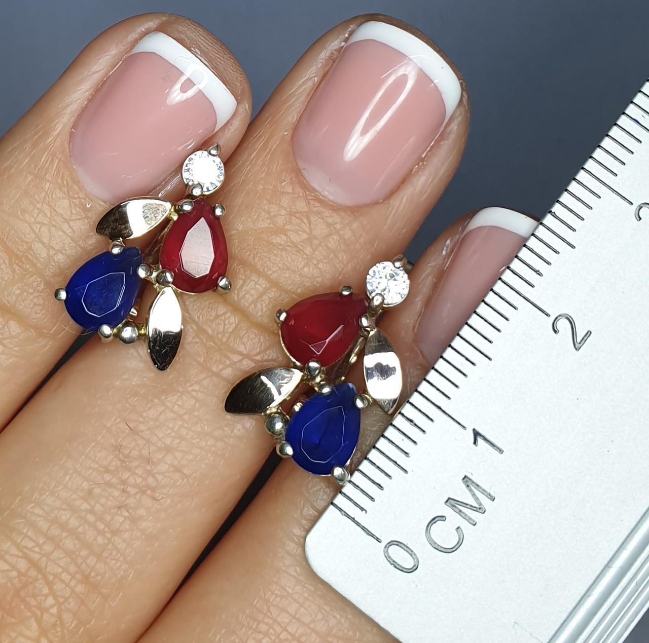 Серьги серебряные с фианитами и золотыми пластинами 3,59 г