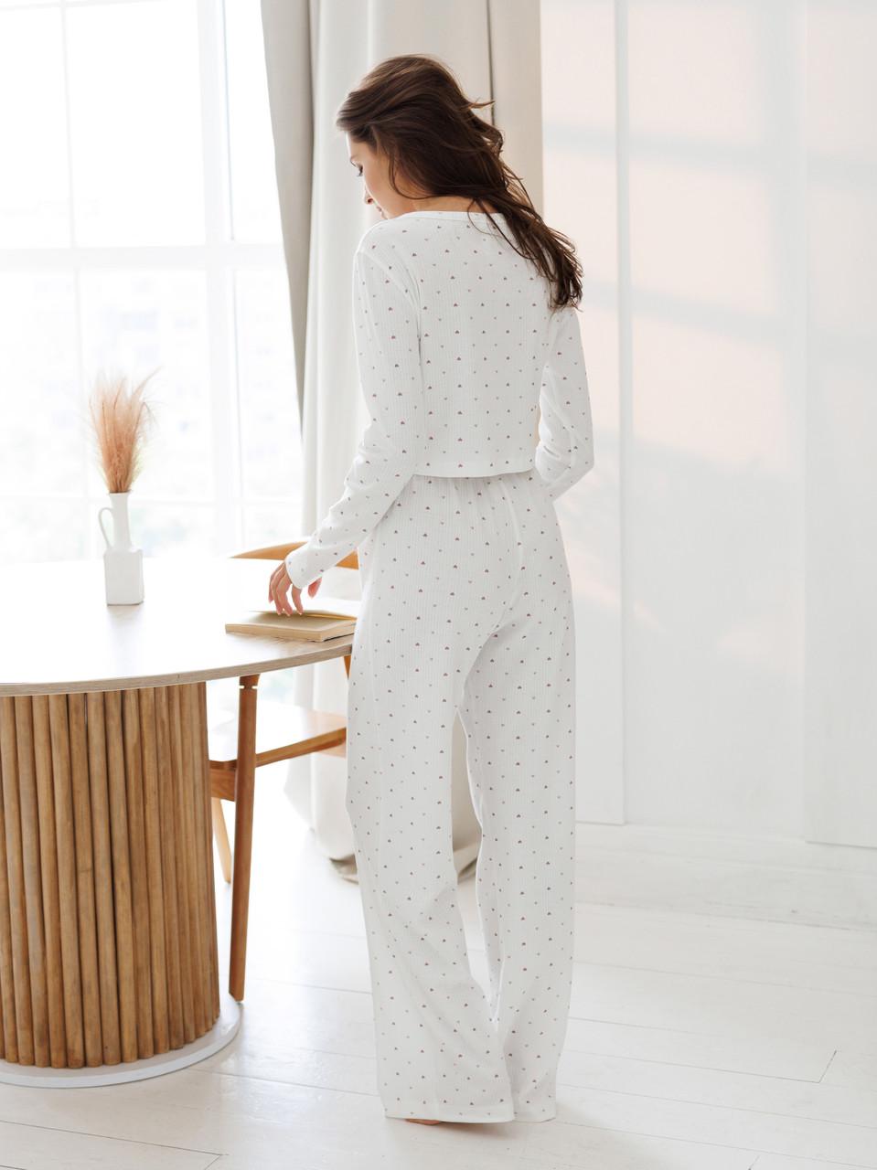 Пижама женская Roksana рубашка/брюки хлопковая в рубчик L Белый (1882/42984) - фото 2 Пижама женская Roksana рубашка/брюки хлопковая в рубчик L Белый (1882/42984) - фото 2