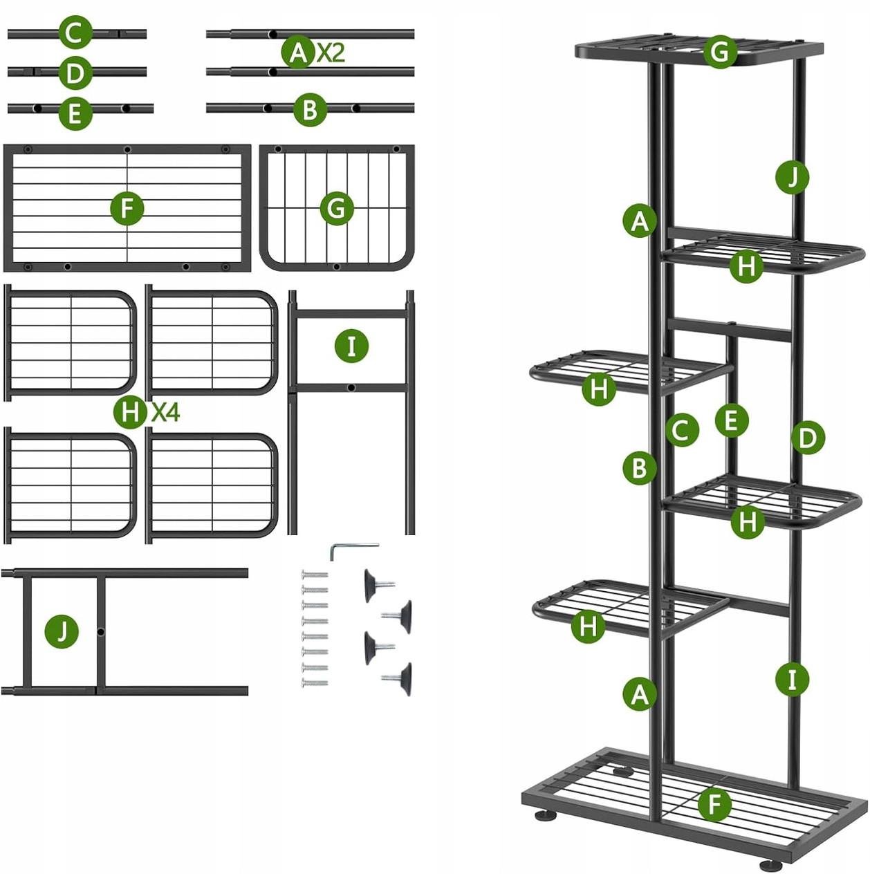 Стеллаж для горшков с растениями POKKA металлический на 6 уровней 108x43x22 см Черный (2605799096) - фото 8