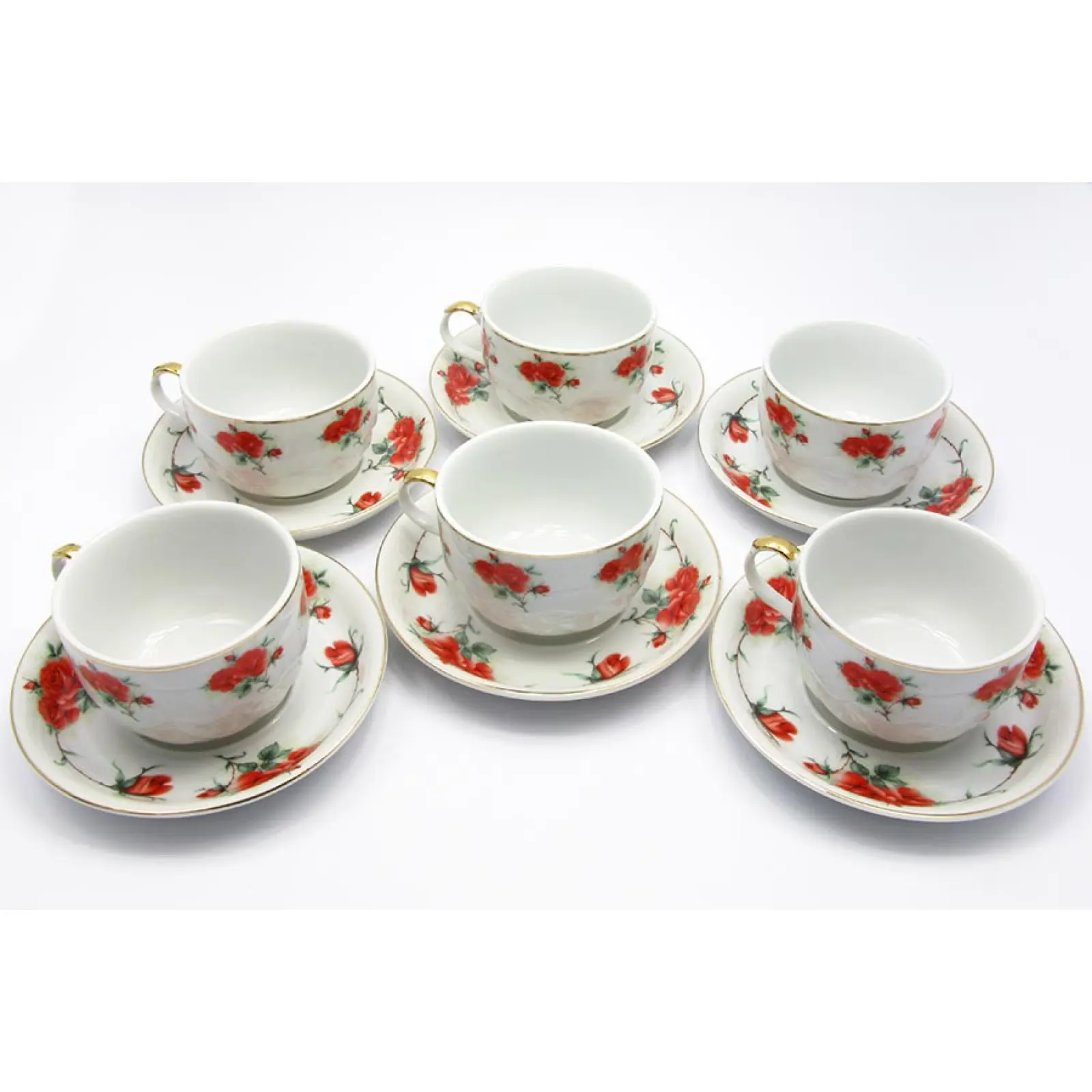 Сервиз фарфоровой розы 6 чашек 150 мл/6 блюдец d-13,5 см (19257)