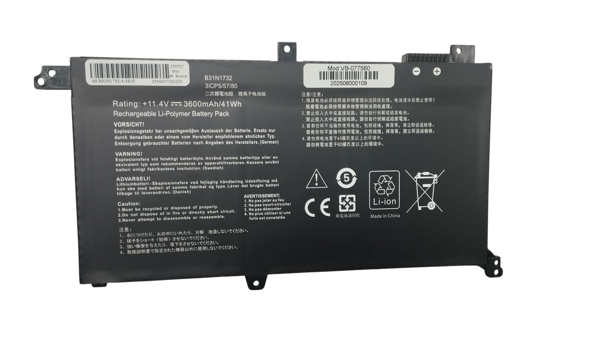 Аккумулятор для ноутбука Asus B31N1732 B31Bi9H 11,4V 3600 mAh OEM Black