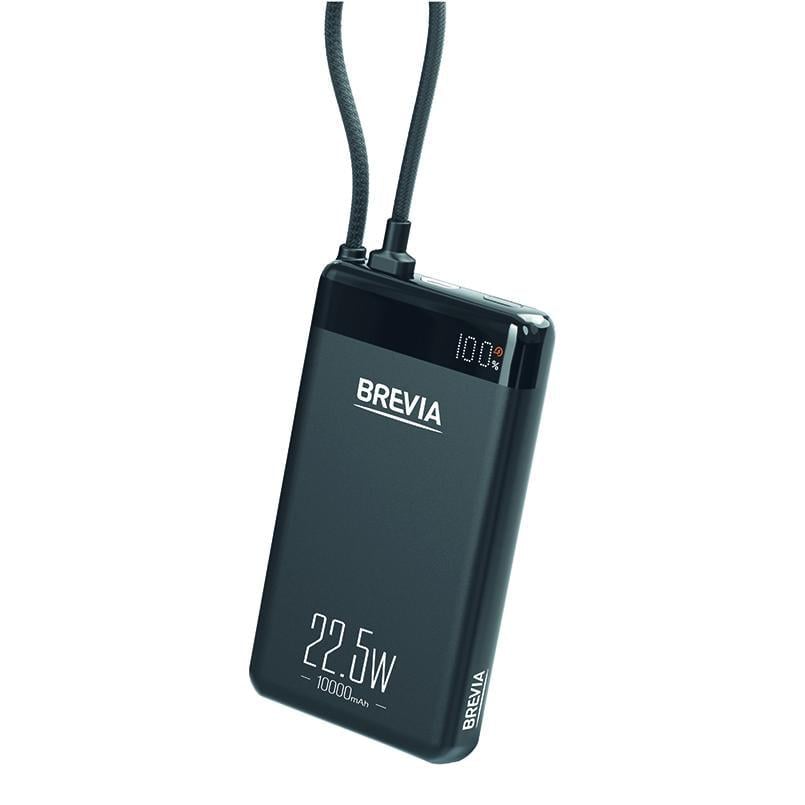 Повербанк Brevia ePower 10000 mAh 22,5W SuperSlim LCD с кабелем Черный металлик (45550SMB)