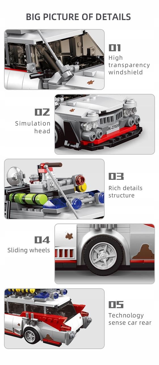 Конструктор детский Mould King Cadillac ECTO-1 Автомобиль охотники за привидениями для мальчика 603 дет. (22773731) - фото 8