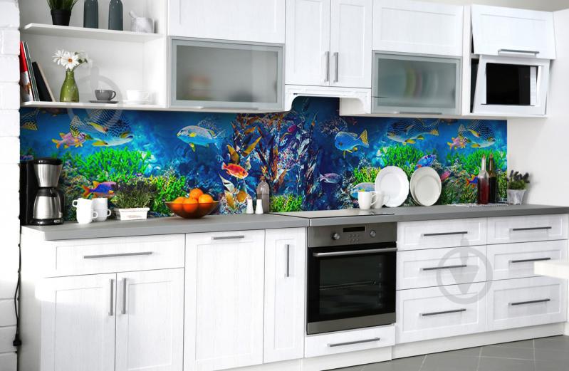 Скинали на кухню Zatarga «Подводные обитатели» 600х3000 мм виниловая 3Д наклейка кухонный фартук самоклеящаяся