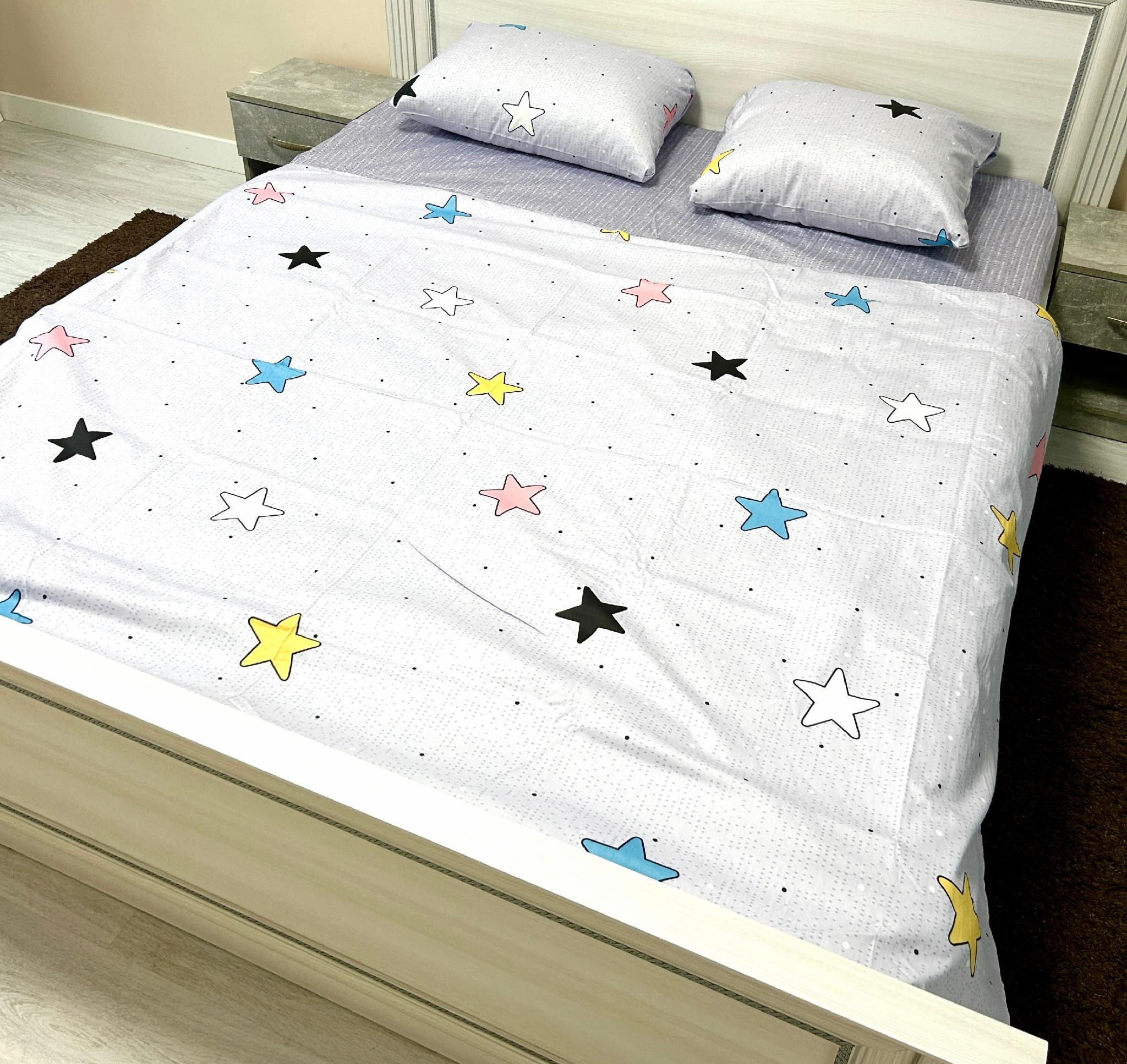 Комплект постільної білизни Різнокольорові зірочки євро сатин 200х220 см (S-86-14/WP/E)