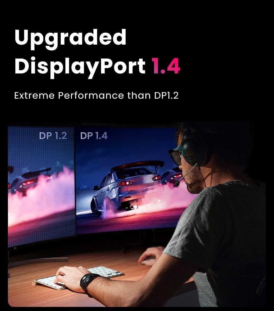 Кабель UGREEN DisplayPort 1.4 8K 60Hz 4K 144Hz 2K 165Hz 1080p 240Hz 32.4 Гбіт/с DP Dynamic HDR G-Sync Free Sync 3D 2 м Чорний (80392) - фото 18