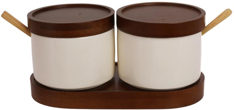 Набір для спецій та соусів Natural Serving Cream на дерев'яній підставці 2х160 мл