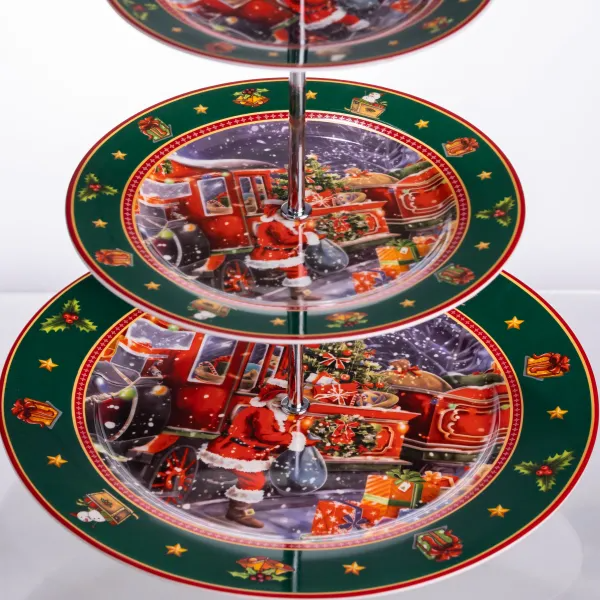 Етажерка новорічна для фруктів та десертів Santa порцелянова 34 см - фото 7