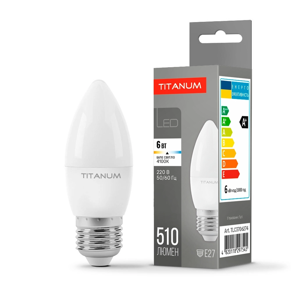 LED-лампа TITANUM C37 6W E27 4100K 220V (TLС3706274)