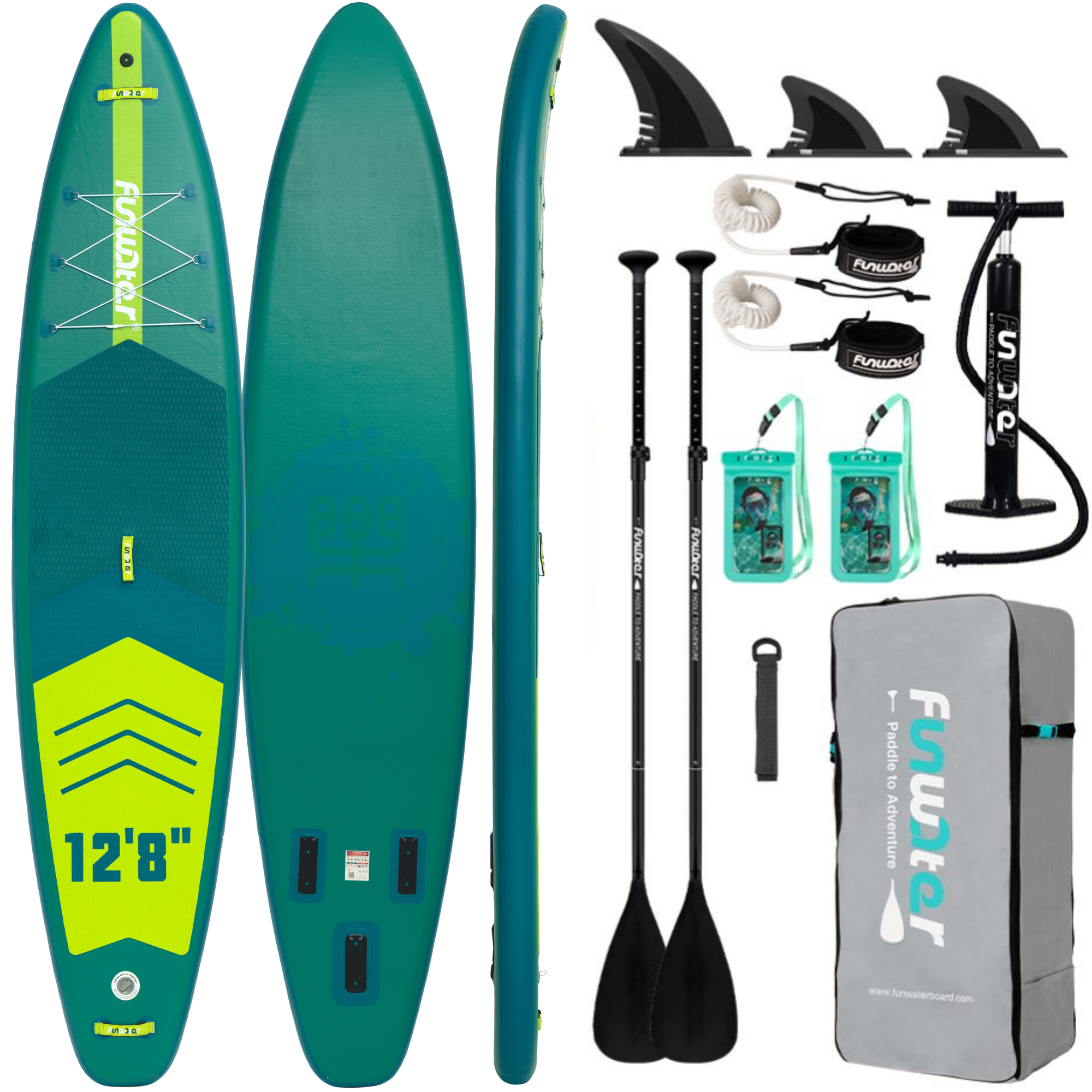 SUP-доска надувная двухместная Funwater Green 12"6 11в1 385x85x15 см - фото 2 SUP-доска надувная двухместная Funwater Green 12"6 11в1 385x85x15 см - фото 2