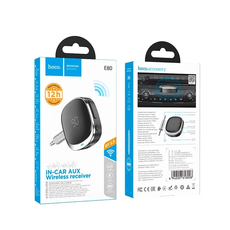 Bluetooth-ресивер Hoco E80 Travel Car AUX BT receiver Black (6942007618908) - фото 2 Bluetooth-ресивер Hoco E80 Travel Car AUX BT receiver Black (6942007618908) - фото 2