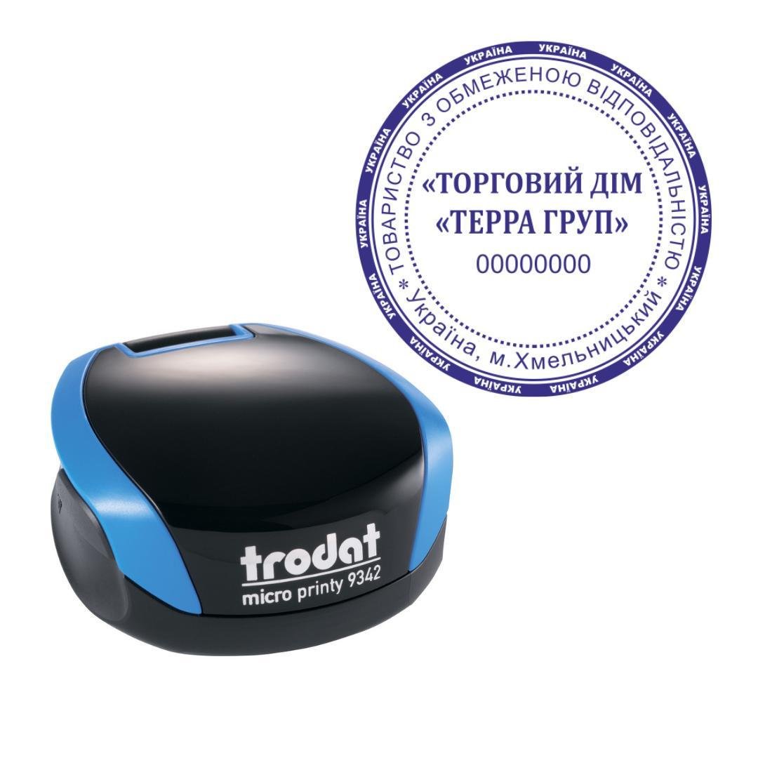 Печать ТОВ на карманном оснащении Trodat Micro Printy 9342 d 42 мм Синий (ООО23/9342/BL)