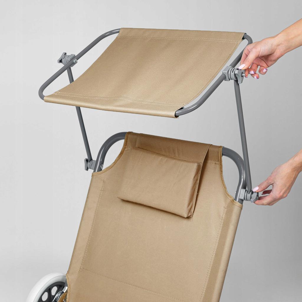 Лежак трансформер с козырьком пляжный/садовой до 120 кг Бежевый (LT2) - фото 4 Лежак трансформер с козырьком пляжный/садовой до 120 кг Бежевый (LT2) - фото 4