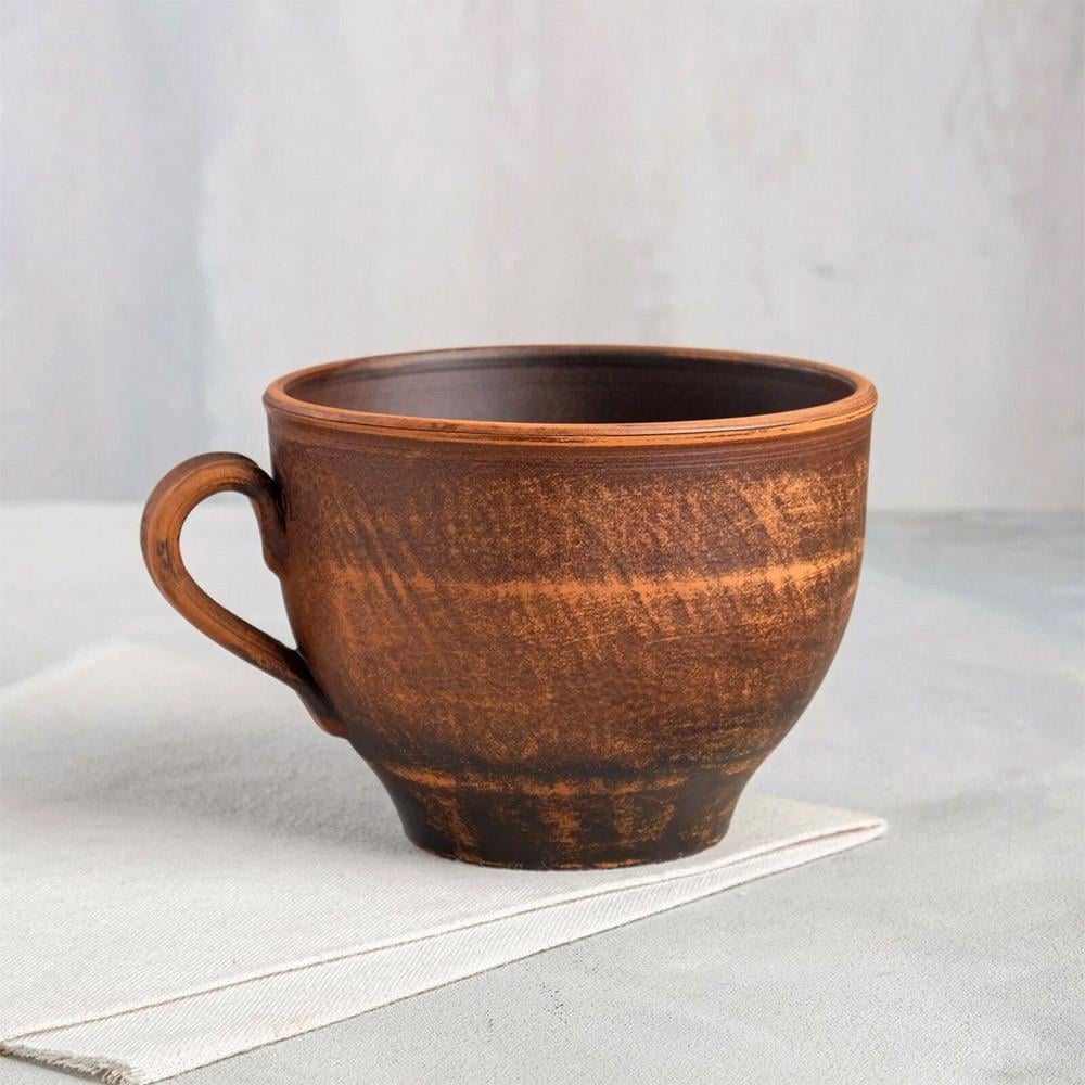 Чашка гладкая №5 из красной глины ручная работа 600 мл (1377)