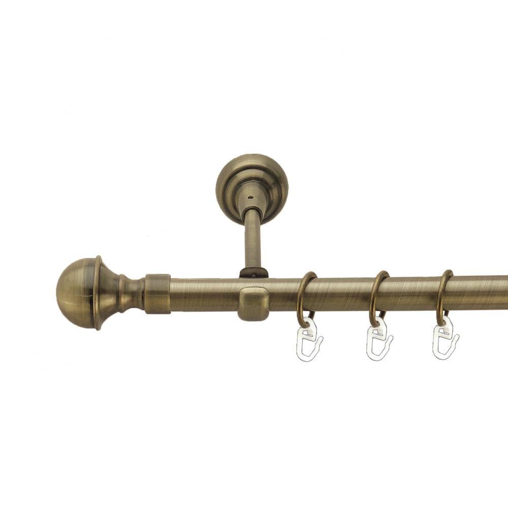 Карниз металлический Orvit Бостон однорядный открытый/гладкая труба/кольцо металлическое Антик 19 мм 160 см (3993850)
