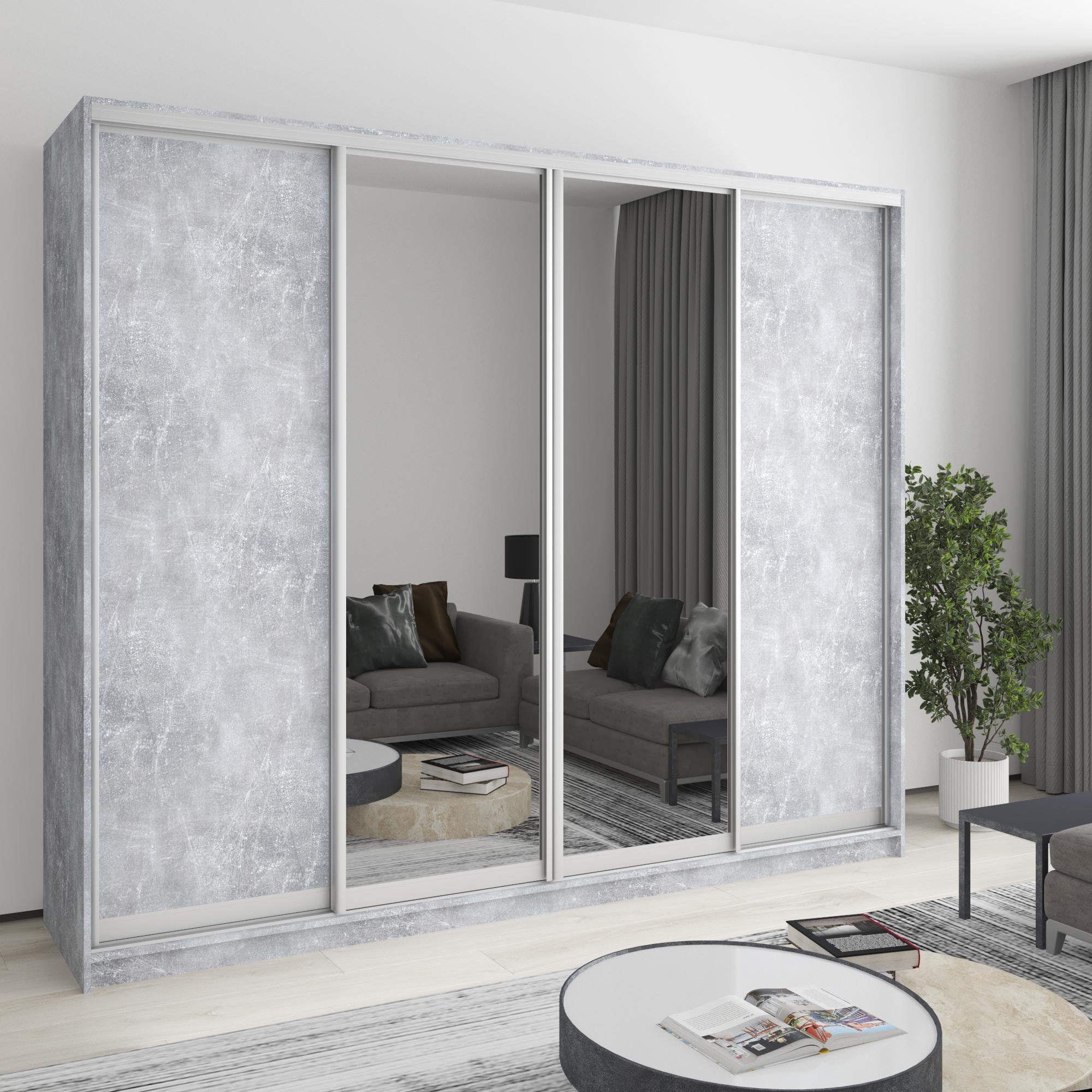 Шкаф-купе четырехдверный MebelStar Комбо AL 2 ДСП/2 зеркала 250x45x210 см Бетон (MBS-12474) Шкаф-купе четырехдверный MebelStar Комбо AL 2 ДСП/2 зеркала 250x45x210 см Бетон (MBS-12474)