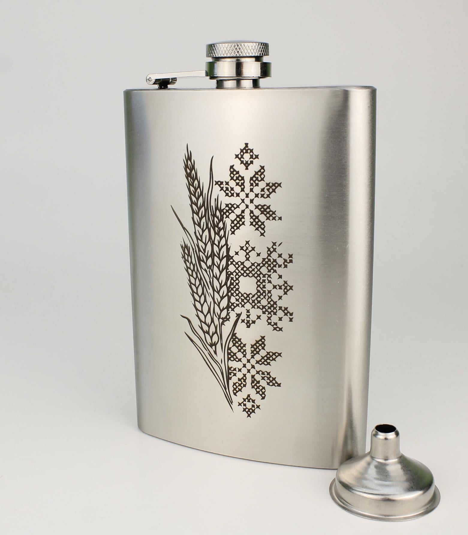 Фляга с гравировкой Ukrainian style для мужчины с воронкой (8-1273)