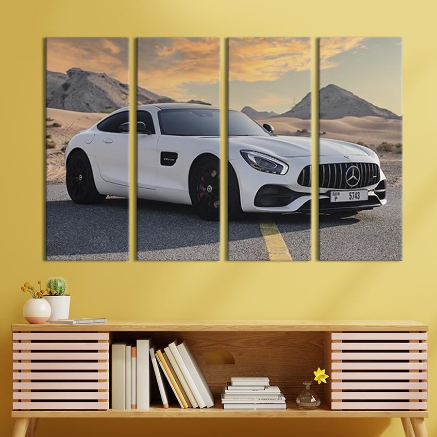 Картина модульная из 4 частей Mercedes-Benz на пустынной трассе L 149x93 см (126-41)