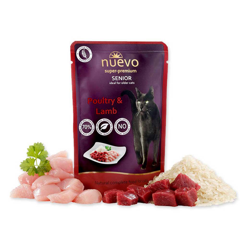Корм влажный для летних кошек Nuevo Senior Pouch с домашней птицей ягненком и рисом 16х85 г