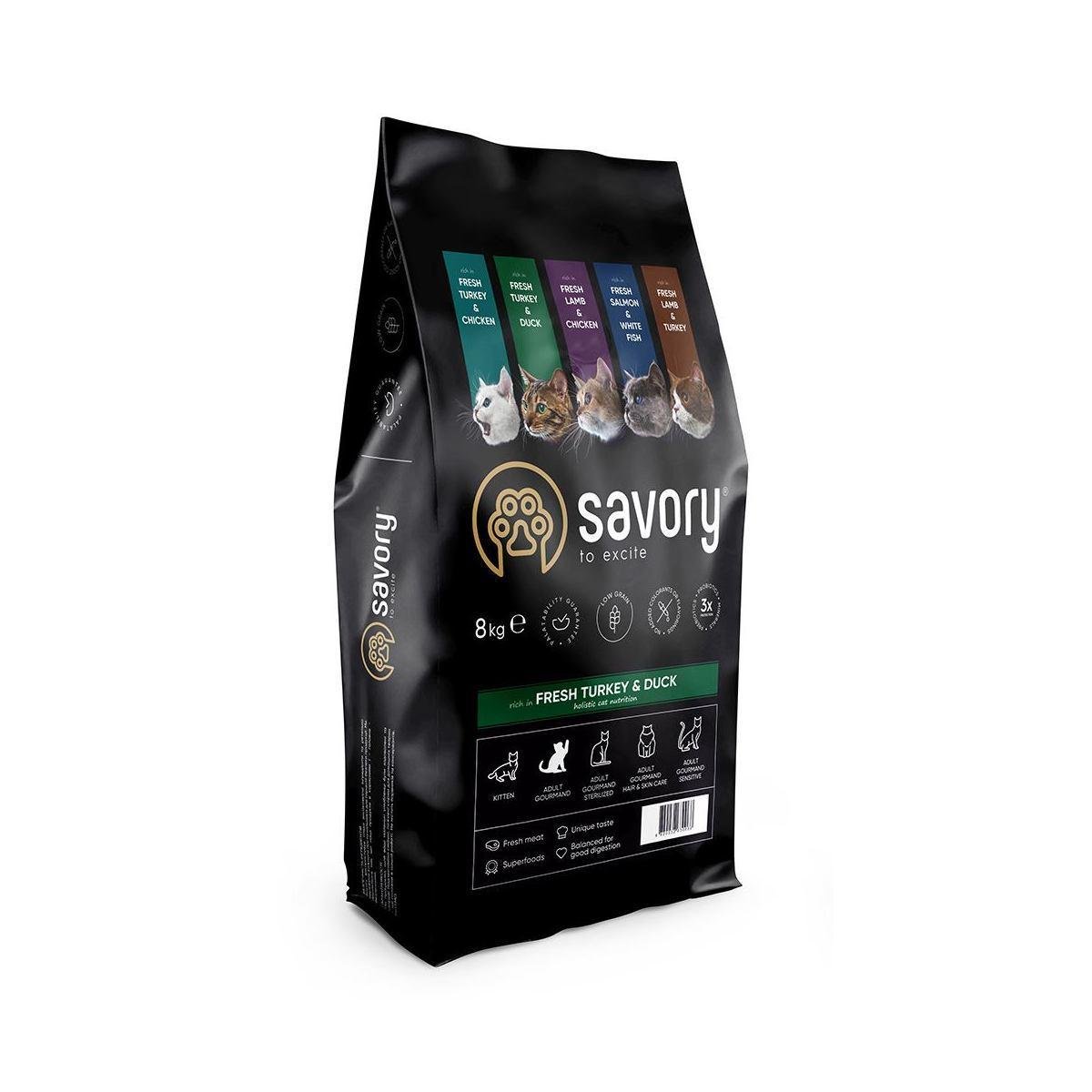 Сухий корм для дорослих вибагливих котів Savory індичка та качка 8 кг (30068)