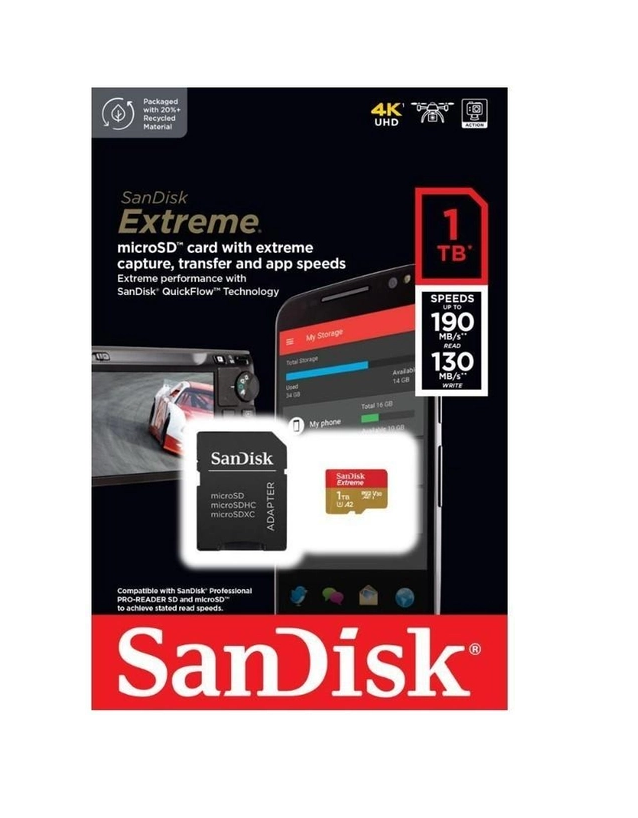 Карта памяти SanDisk 1 TB microSDXC UHS-I U3 V30 A2 Extreme + SD Adapter (SDSQXA1-1T00-GN6MA) - фото 6