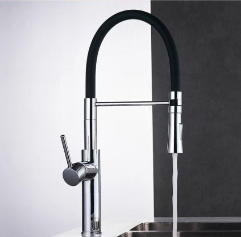 Змішувач кухонний з висувним виливом кран два режими води що обертається на 360 градусів WanFan Чорний/Хром Змішувач кухонний з висувним виливом кран два режими води що обертається на 360 градусів WanFan Чорний/Хром