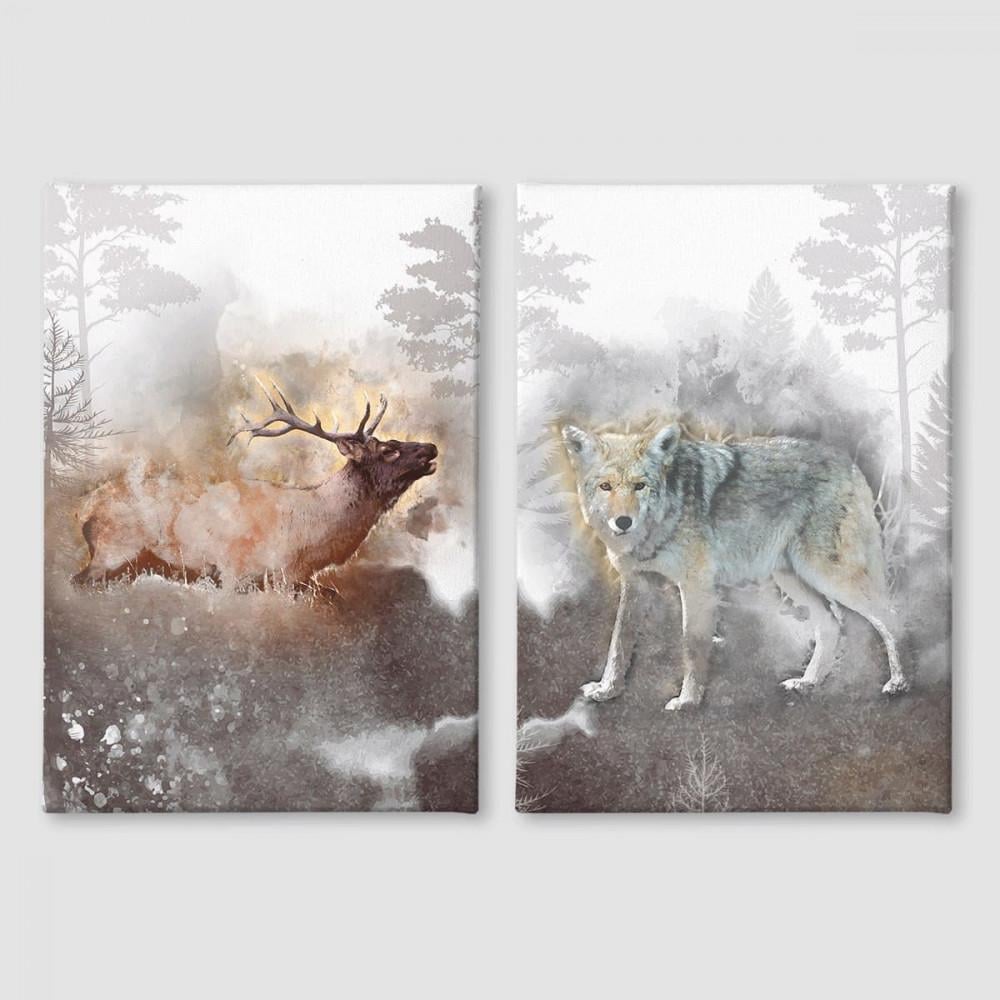 Картина модульная Malevich Store Олень и Волк из двух частей 93x60 см (MK21212)