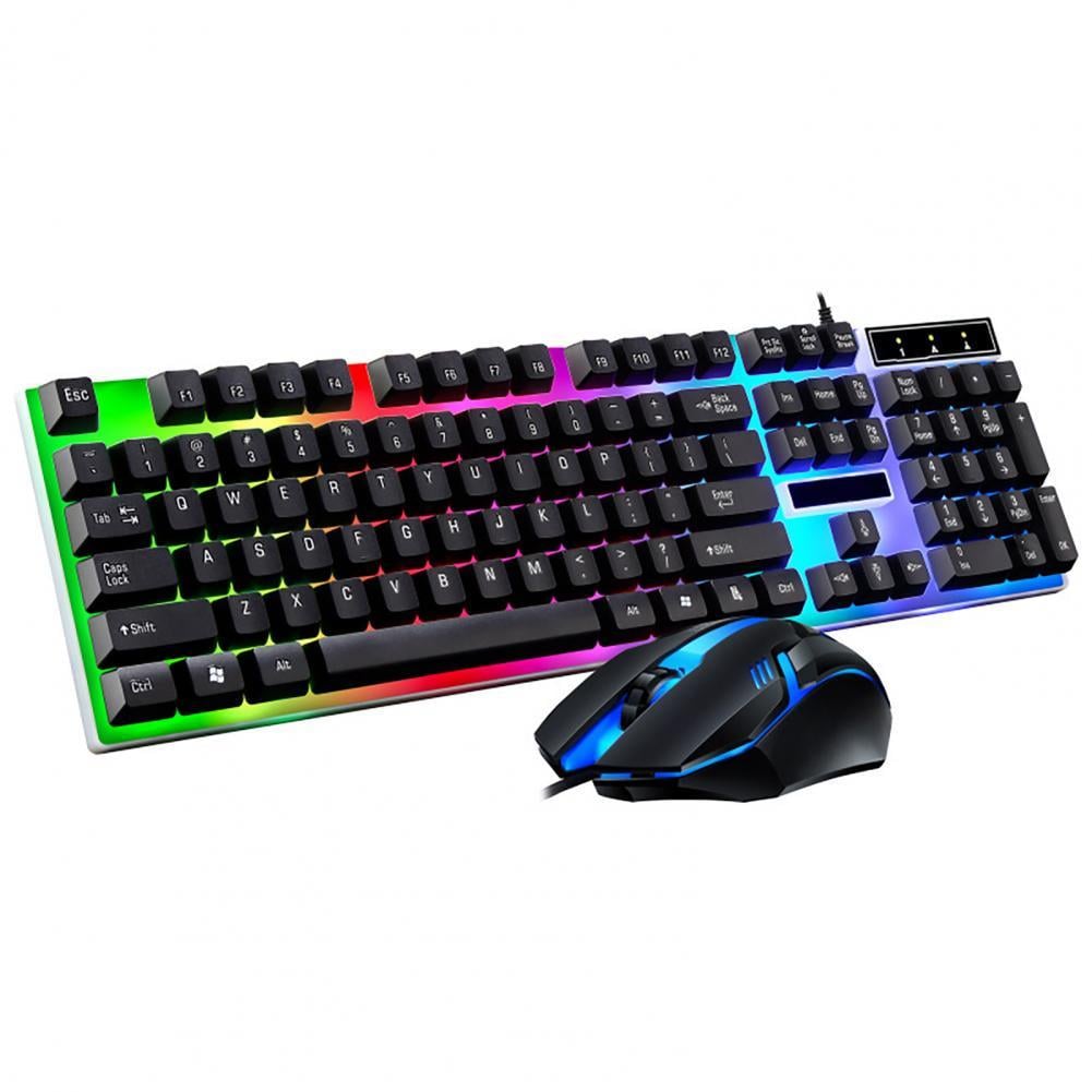 Комплект проводной клавиатура с мышью Rias G21B с RGB подсветкой White/Black (3_01482)