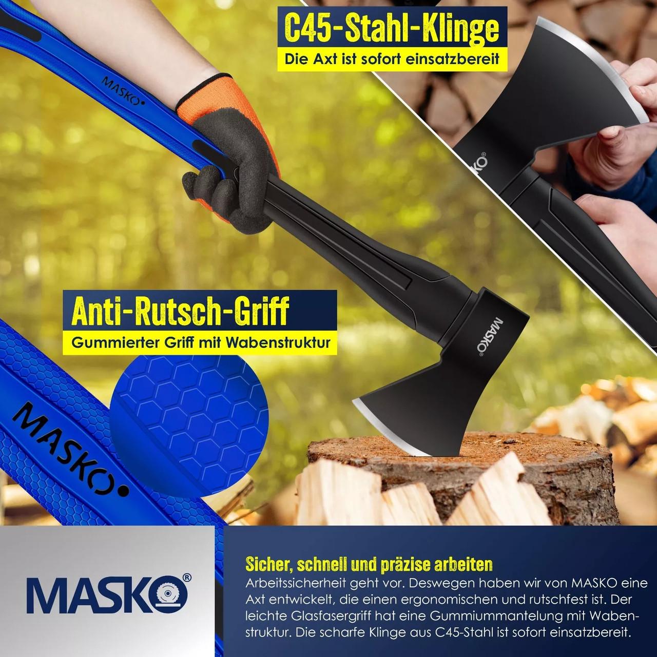 Топор универсальный MASKO с набором перчаток 800 г Черный/Синий - фото 3 Топор универсальный MASKO с набором перчаток 800 г Черный/Синий - фото 3