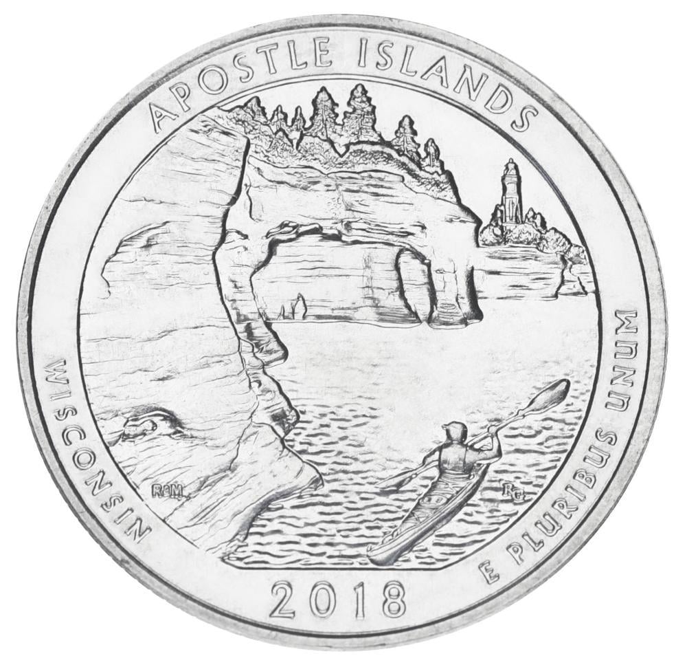 Коллекционная монета США 25 центов квотер 2018 S «Острова Апосл 42-й парк» UNC