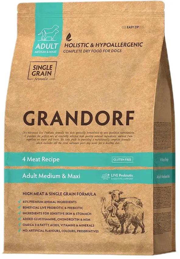 Корм сухий Grandorf 4 Meat&Brown Rice All Breeds 4 м'яса з пробіотиками для собак всіх порід від 1 року 10 кг
