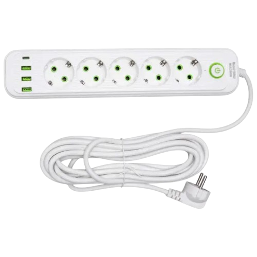 Сетевой фильтр-удлинитель 5 розеток 3xUSB-A 1xUSB-C 5м Белый (HP-5-43)