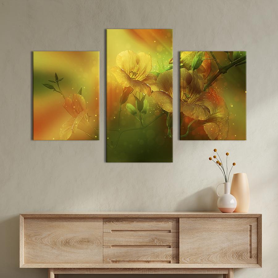 Картина на холсте триптих Веточка тропических цветов 96x60 см (803-32)