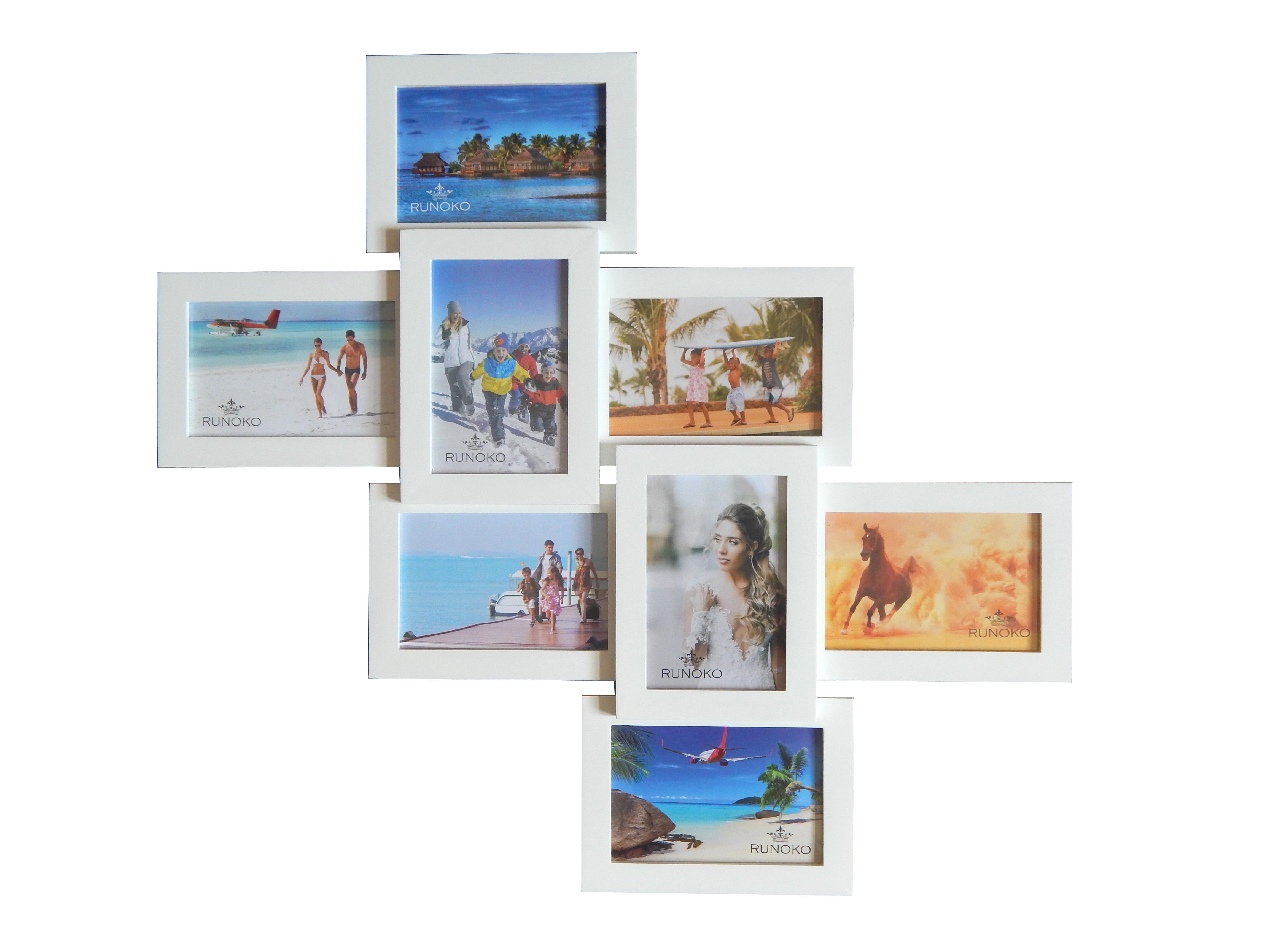 Мультирамка деревянная Руноко Узелок на 8 фото 60х33 см Белый