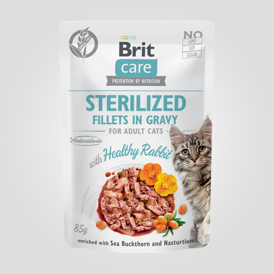 Корм влажный для стерилизованных кошек Brit Care Cat Sterilized филе в соусе с кроликом 85 г (2285077723)