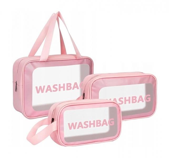 Набір прозорих сумок косметичок Washbag 30/26/20 см Pink (128671) Набір прозорих сумок косметичок Washbag 30/26/20 см Pink (128671)