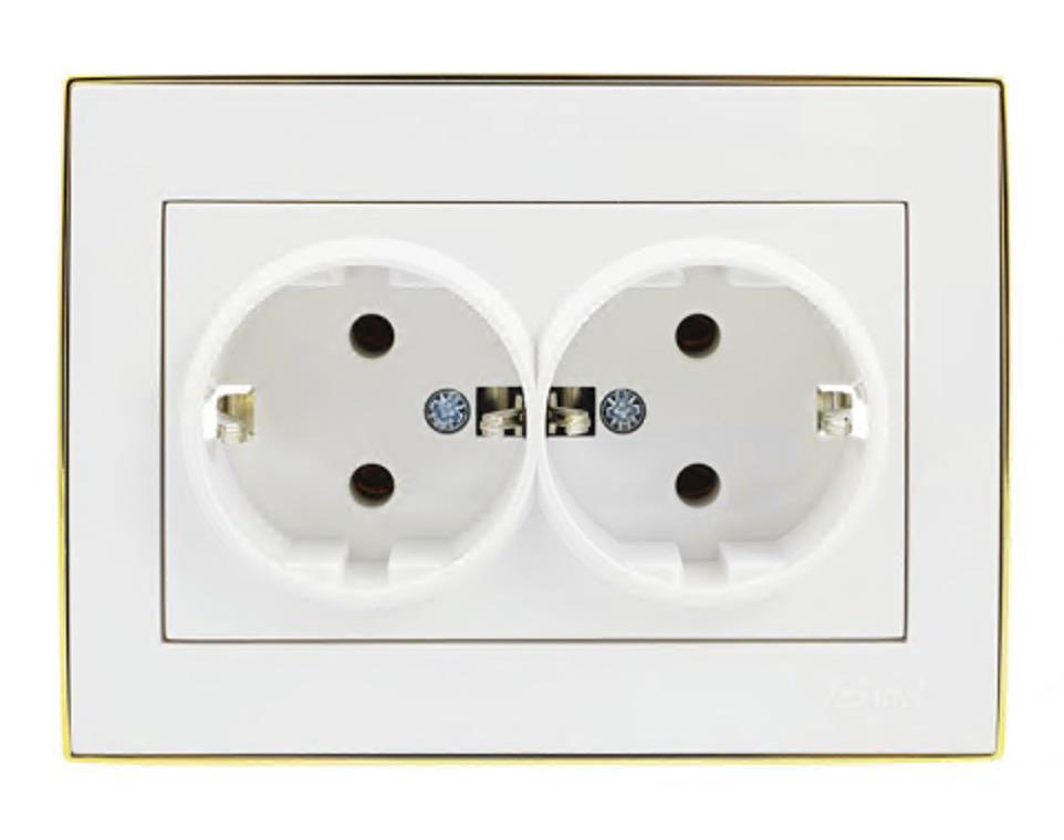 Розетка двомісна Lezard Rain з заземленням та боковою вставкою Білий/Золотий (00000004873)