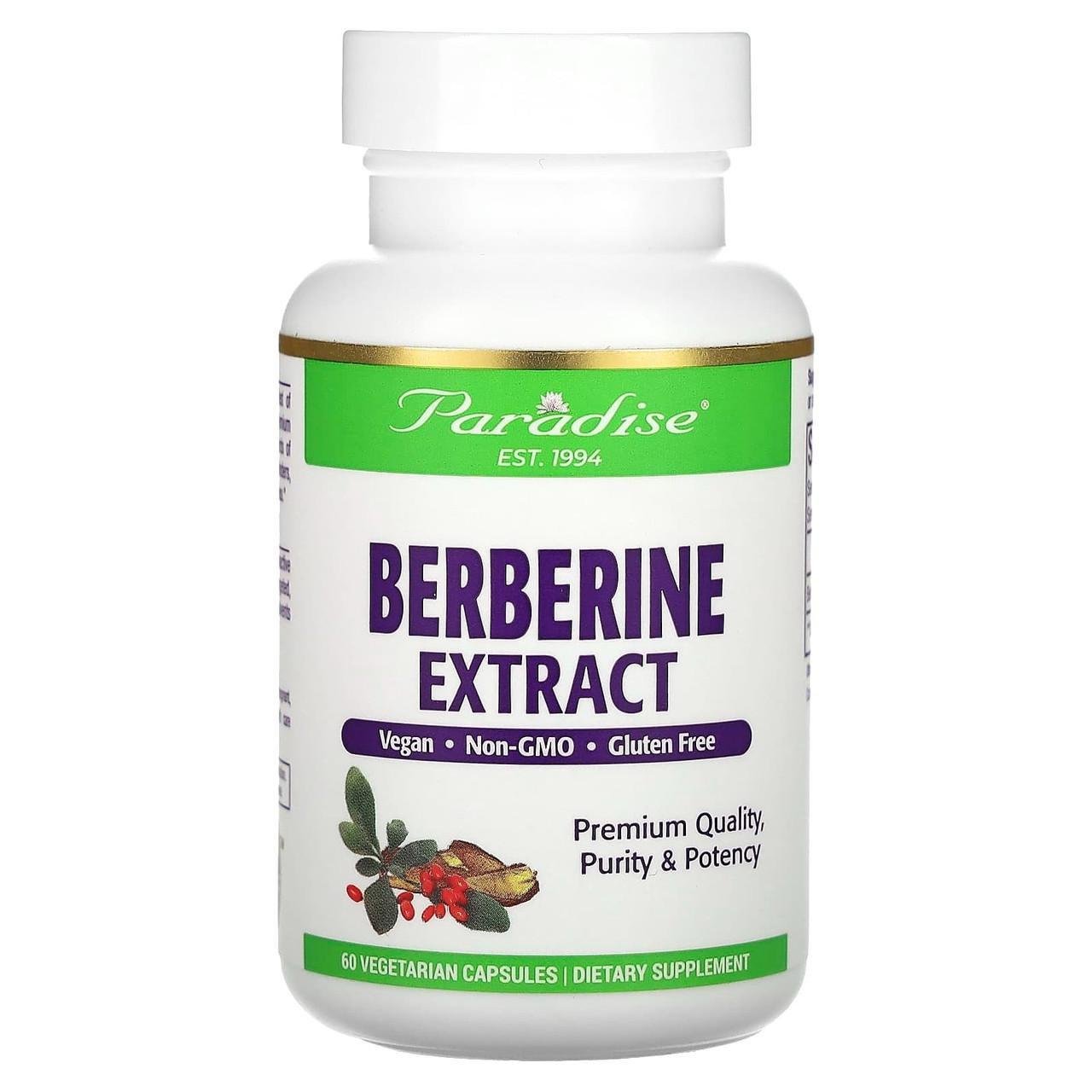Берберин Paradise Herbs Berberine для поддержания уровня глюкозы в крови 60 вегетарианских капс. 500 мг
