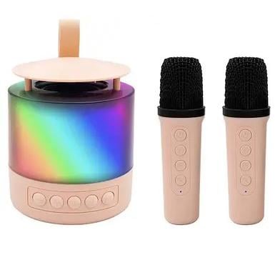 Колонка портативна Bluetooth K19 з підсвічуванням LED та двома мікрофонами для караоке Pink (13356398)