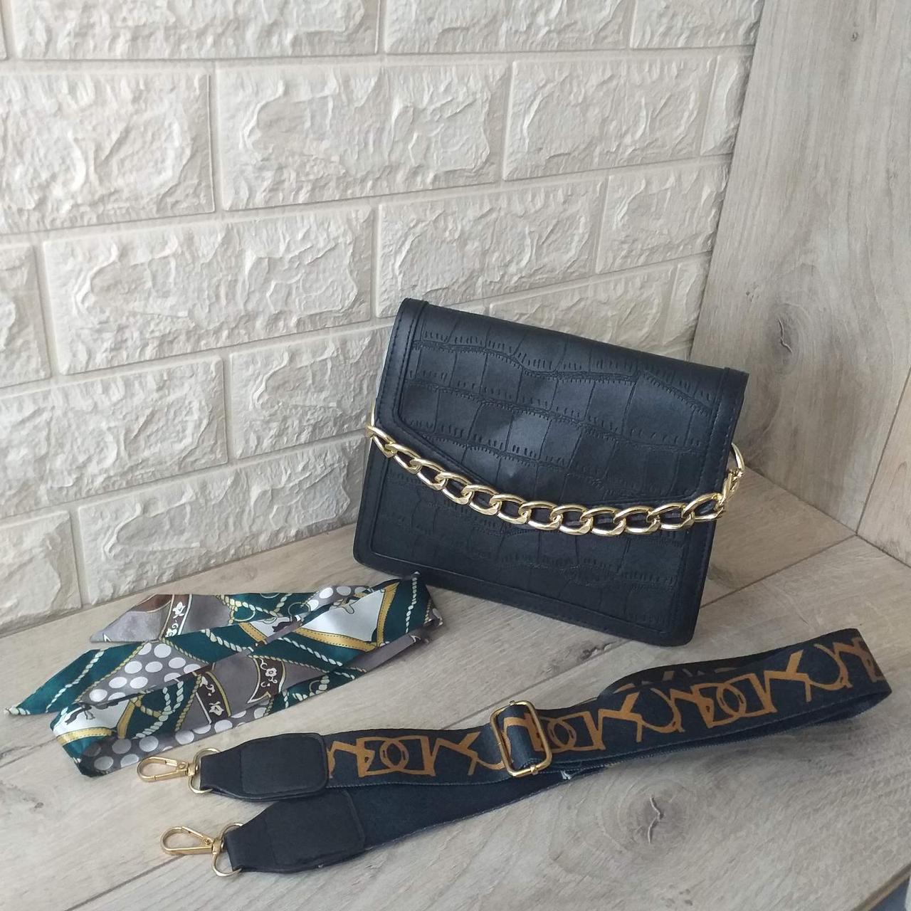 Жіноча сумка крос-боді рептилія екошкіра Чорний (KG-7249)